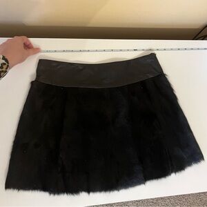 Theory Black Fur and Leather Mini Skirt Size 2